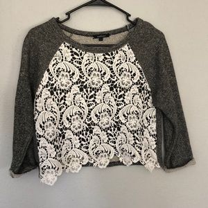 Gray and white lace crop top